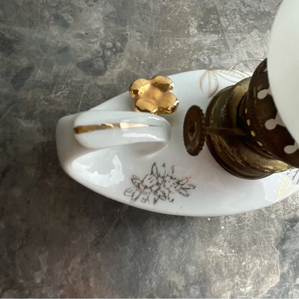 Antique Miniature ‘Aladdin’ Style Oil Finger Lamp with gold leaf design